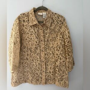 White Stag Women's XL Tan  See Through Long Sleeve Blouse